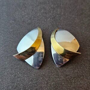 Vintage Sterling silver and brass handmade clip on earrings, Mexico 925